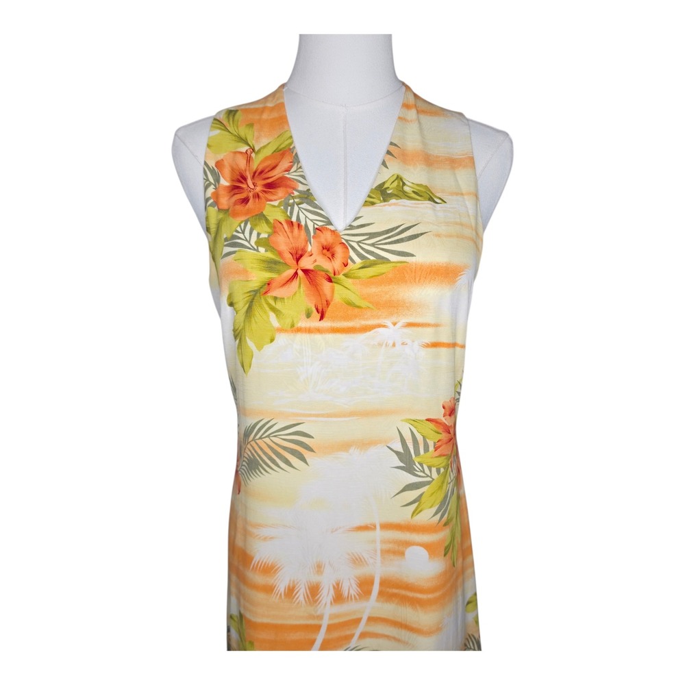 Tommy Bahama Vintage Orange Silk Tropical Floral Palm Tree Sunset‎ Maxi Dress 4 - Picture 2 of 12